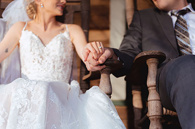 Bride and groom outdoors